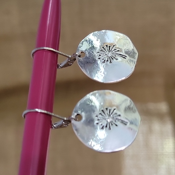 Dandelion Hammered Disc Drop Earrings - Picture 5 of 8
